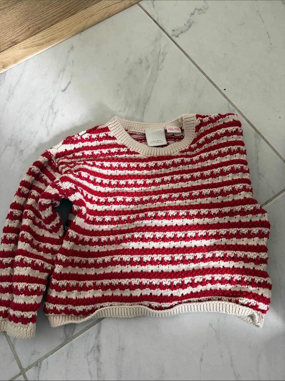 Zara Red and Cream Striped Kids Sweater